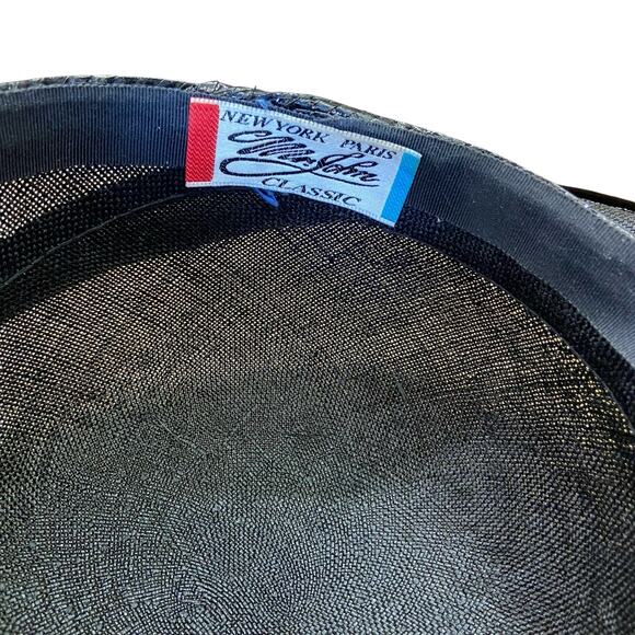 1980s Black Sculptural Straw Hat – Dramatic Sweep w/ Rhinestone & Metal Detail